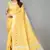 yellow linen cotton embroidered work saree with unstitched blouse piece
