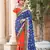blue-orange georgette mirror &beads work saree with unstitched blouse piece