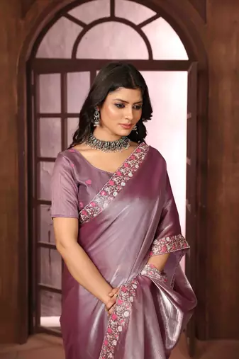 Mauve organza saree for festivals