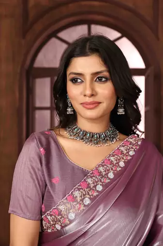Mauve organza saree for festivals