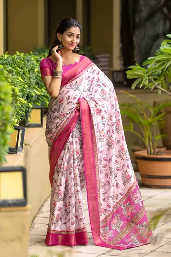 rani cotton digital print work saree with unstitched blouse piece
