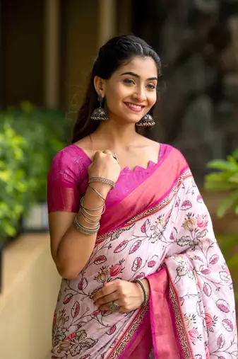 rani cotton digital print work saree with unstitched blouse piece