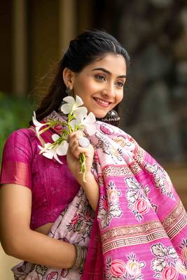 rani cotton digital print work saree with unstitched blouse piece 4
