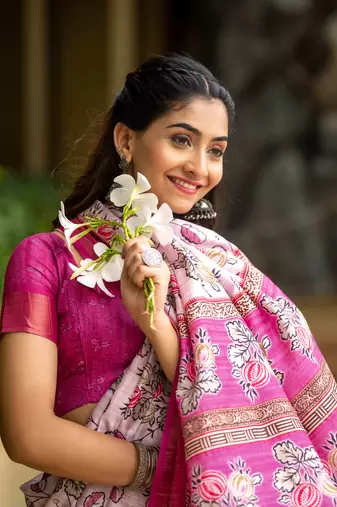 rani cotton digital print work saree with unstitched blouse piece
