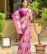 purple cotton digital print work saree with unstitched blouse piece