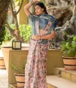 blue silk blend woven work saree with unstitched blouse piece