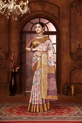 mauve silk blend woven work saree with unstitched blouse piece 1