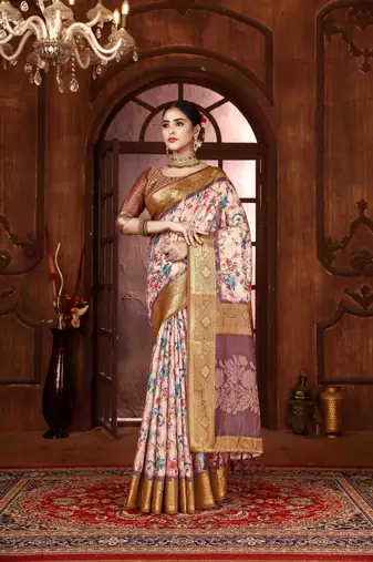 mauve silk blend woven work saree with unstitched blouse piece