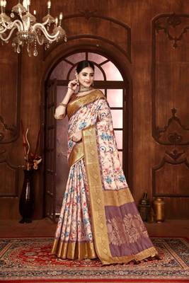 mauve silk blend woven work saree with unstitched blouse piece 2