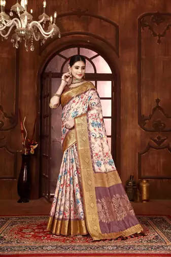 mauve silk blend woven work saree with unstitched blouse piece