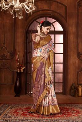 mauve silk blend woven work saree with unstitched blouse piece 3