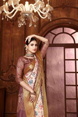 mauve silk blend woven work saree with unstitched blouse piece 4