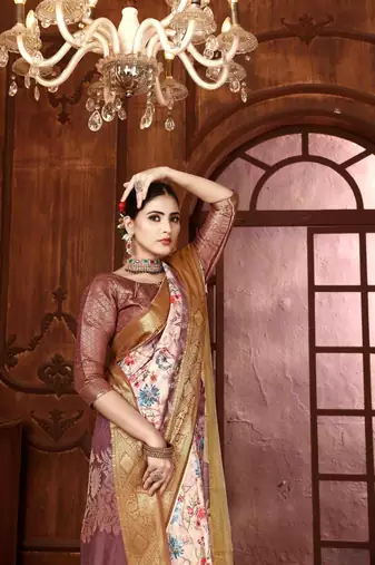 mauve silk blend woven work saree with unstitched blouse piece