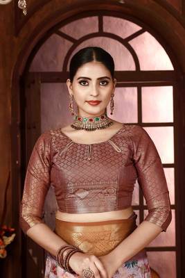 mauve silk blend woven work saree with unstitched blouse piece 5