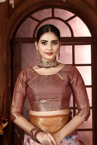 mauve silk blend woven work saree with unstitched blouse piece