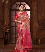 pink silk blend woven work saree with unstitched blouse piece