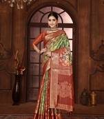pista silk blend woven work saree with unstitched blouse piece