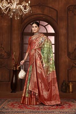 pista silk blend woven work saree with unstitched blouse piece 2
