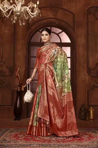 pista silk blend woven work saree with unstitched blouse piece