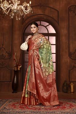 pista silk blend woven work saree with unstitched blouse piece 3