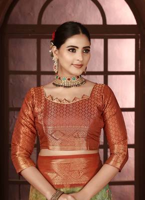 pista silk blend woven work saree with unstitched blouse piece 5