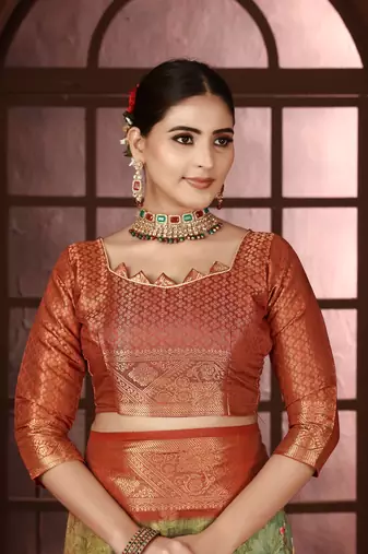pista silk blend woven work saree with unstitched blouse piece