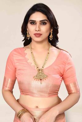 peach cotton embroidered work saree with unstitched blouse piece 5