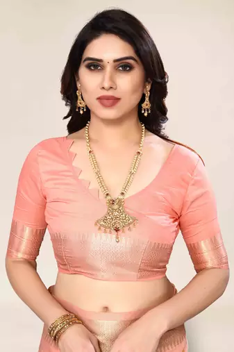 peach cotton embroidered work saree with unstitched blouse piece