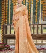 orange satin silk woven work festival tassle saree