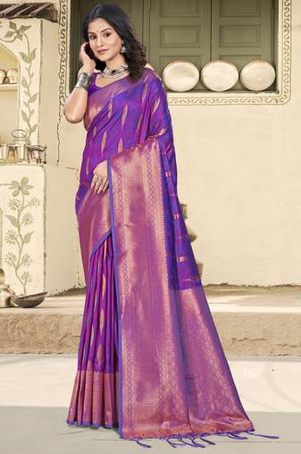 purple silk woven work festival tassle saree