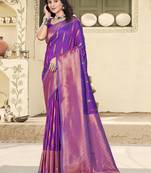purple silk woven work festival tassle saree