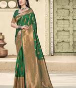 green silk woven work festival tassle saree