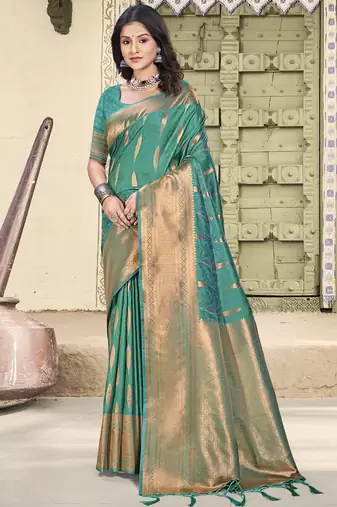 sea green silk woven work festival tassle saree
