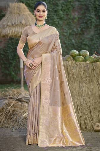 beige silk woven work festival tassle saree
