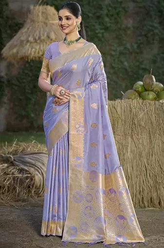 purple silk woven work festival tassle saree