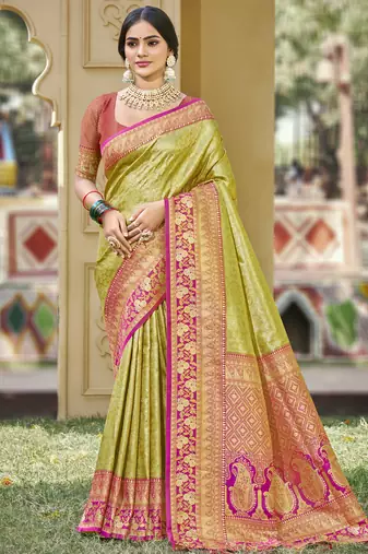 mhendi green banarasi silk woven work festival tassle saree