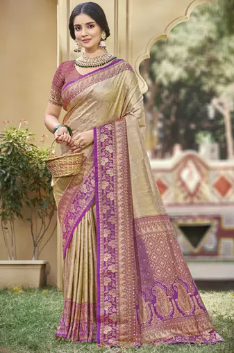 grey banarasi silk woven work festival tassle saree