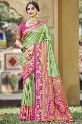 light green banarasi silk woven work festival tassle saree