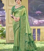 light green banarasi silk woven work festival tassle saree