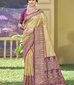 cream banarasi silk woven work festival tassle saree