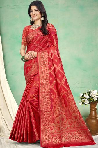 red silk woven work festival tassle saree