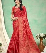 red silk woven work festival tassle saree
