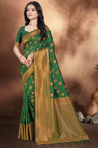 green silk woven work festival tassle saree