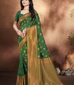 green silk woven work festival tassle saree