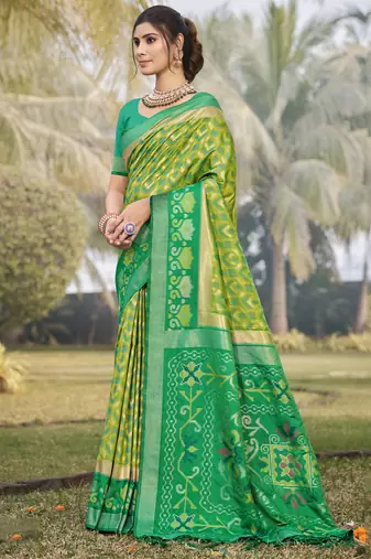 green silk woven work festival tassle saree