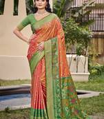 orange silk woven work festival tassle saree
