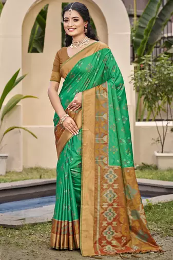 green silk woven work festival tassle saree