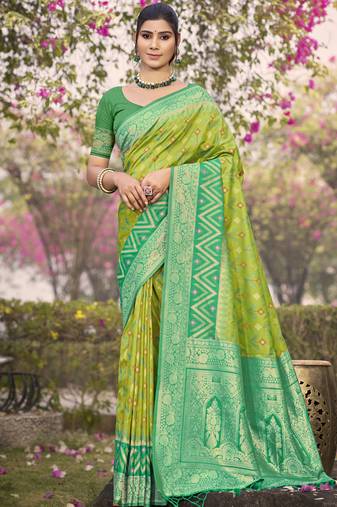 light green silk woven work festival tassle saree