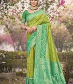 light green silk woven work festival tassle saree