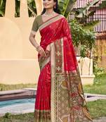 red silk woven work festival tassle saree